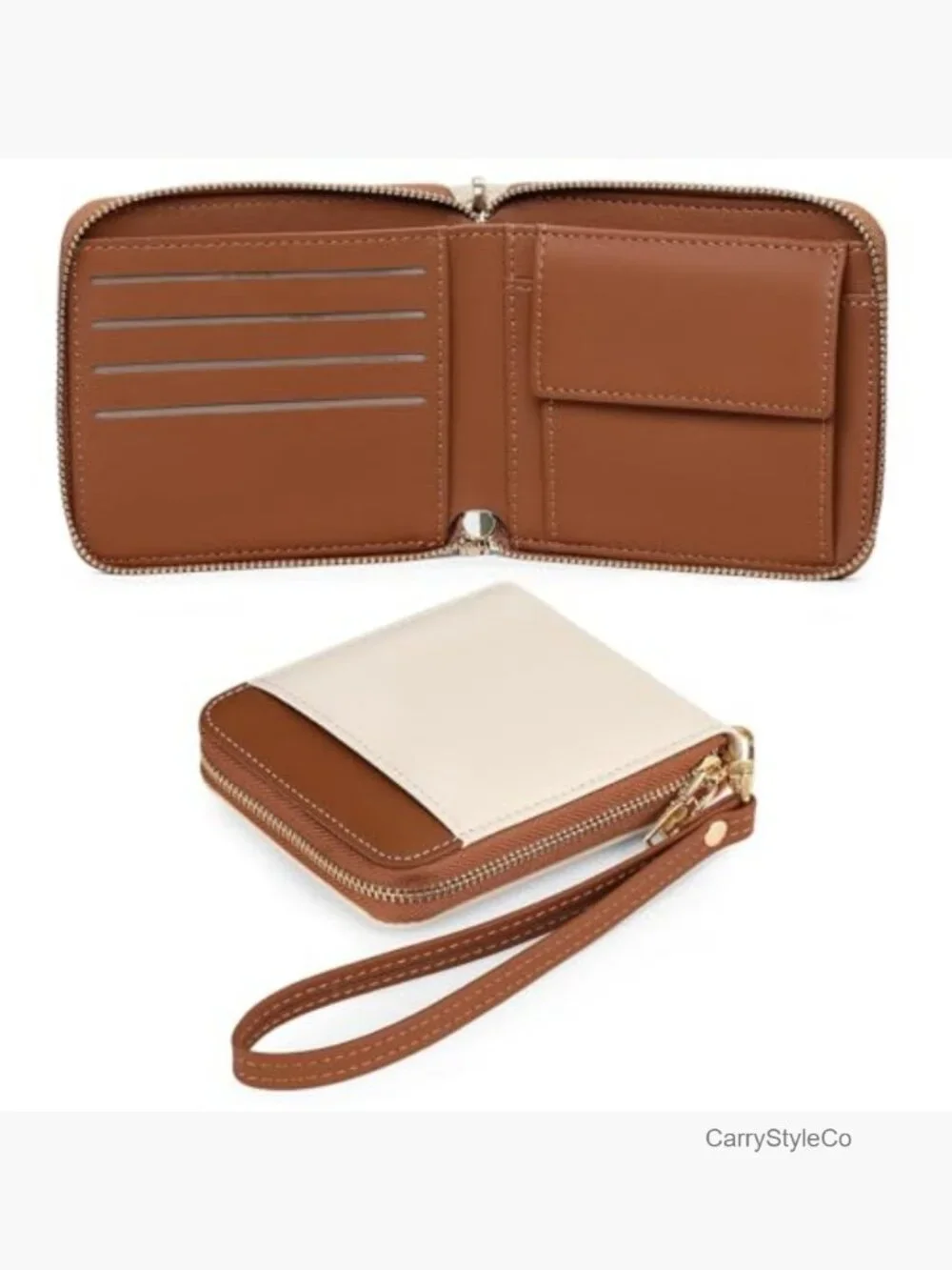 RFID Blocking Zip Around Wristlet Wallet Vegan Leather Card Holder